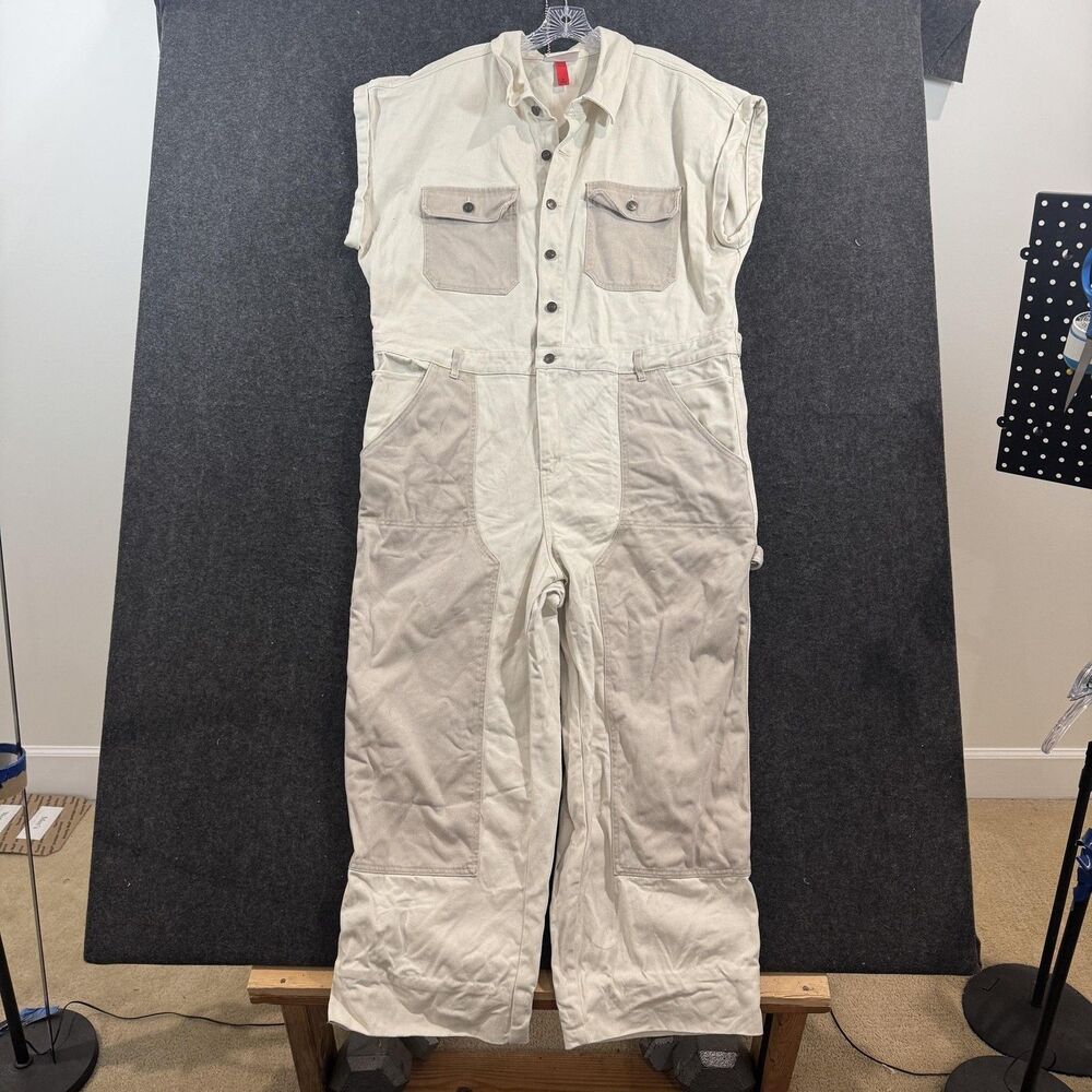 Woolrich Coveralls Women's 17 White Canvas Western Workwear Utility Jumpsuit
